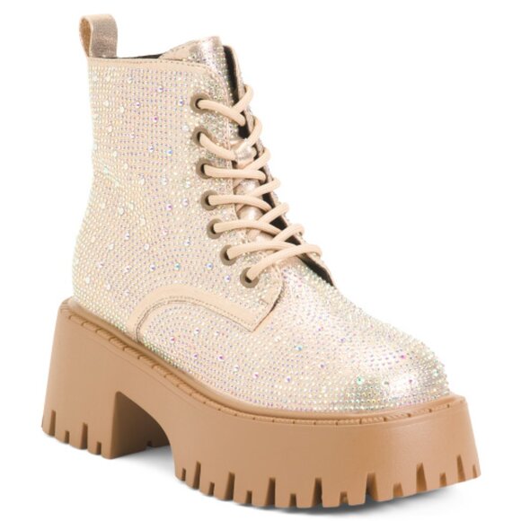 NEW AZALEA WANG Jekyll Gold Tone Rhinestone Boots gold 362tn - Picture 7 of 8